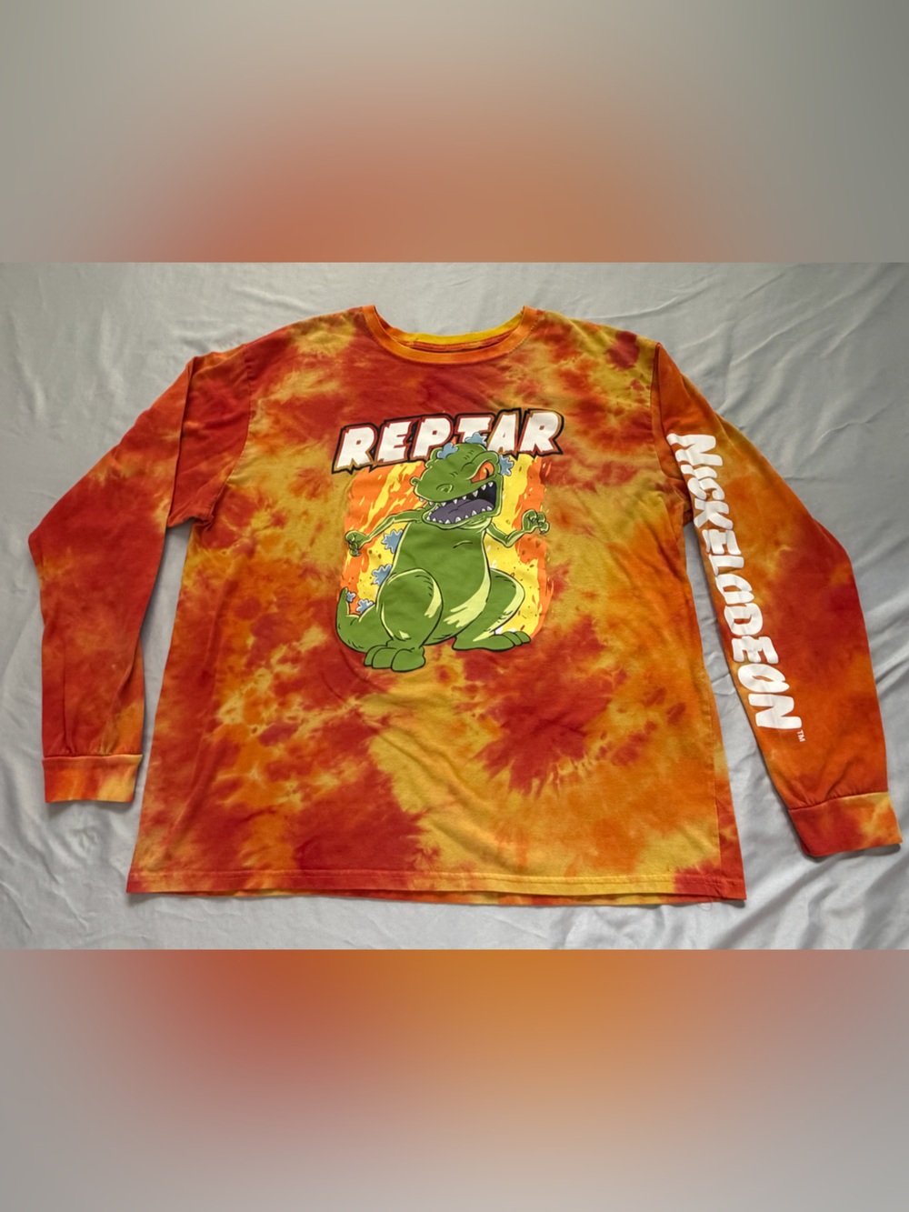 Nickelodeon Reptar Rugrats Orange & Yellow Tie-Dye Long Sleeve Tee